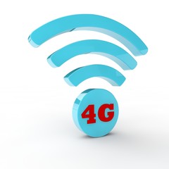 sign Wi-Fi deal, and text 4G red color antenna blue color, symbol of the availability of phones and Internet for mobile devices. The idea of speed and security. 3D render, isolated, white background