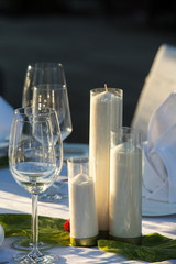 Wedding table decor. Beautiful Festive table set up for wedding or party