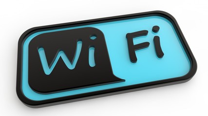 the image of panel text Wi Fi black and blue, the idea of zones and areas free Internet access. Isolated on a white background. 3D rendering