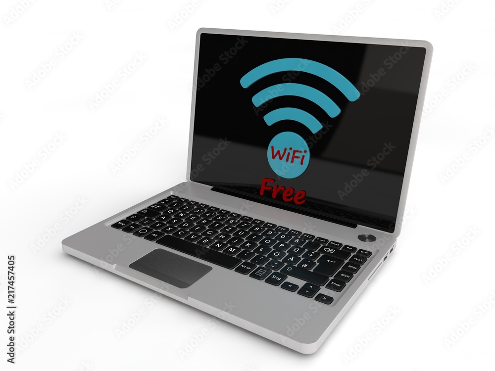 Poster the image of the laptop with the symbol of wi fi antenna on the monitor and the text area, the idea 