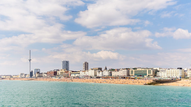 Skyline of  Birghton, East Sussex, Engeland, UK with the  i360 tower during a sunny summer day.
