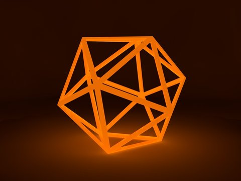 the image of the octahedral lattice, glowing geometric shapes of red color in the unlit Studio. Abstraction, the idea of perfection and wisdom. 3D rendering