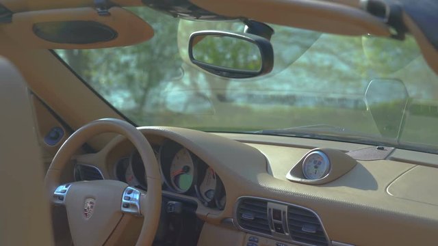 Luxury Car Cabriolet Interior view with White Leather.