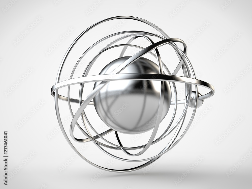 Aufkleber stylized image of a silver model of the atom, the planetary system with a large nucleus and a variet