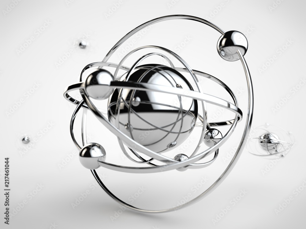 Aufkleber stylized image of a silver model of the atom, the planetary system with a large nucleus and a variet