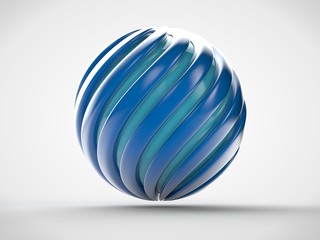 Obraz premium The image of a sphere formed by blue swirling spiral ribbons, inside of which is a blue balloon. The idea of nature, of harmony and perfection, success and prosperity. 3D rendering on white background