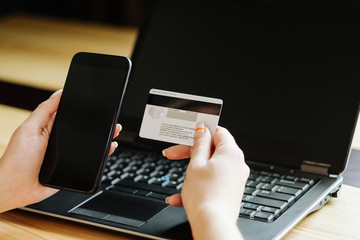 online banking and financial operations on the internet. secure user account login. woman hands...
