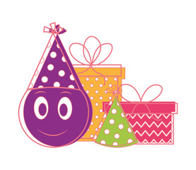 birthday emoji face with party hat and gift