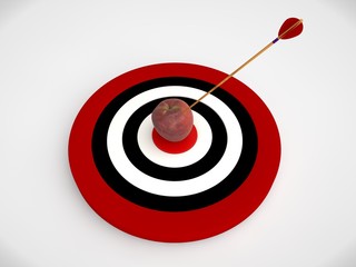 an image of a target of concentric red rings and a few arrows hit the target in the bone. The image...
