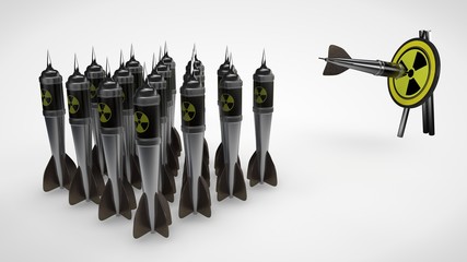 the image of an Arsenal of Darts in the form of atomic bombs, missiles and target radiation symbol....