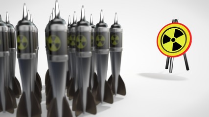 the image of an Arsenal of Darts in the form of atomic bombs, missiles and target radiation symbol....