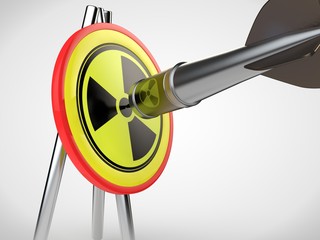 The image of the target radiation symbol and the dart hit the target, in the form of nuclear...
