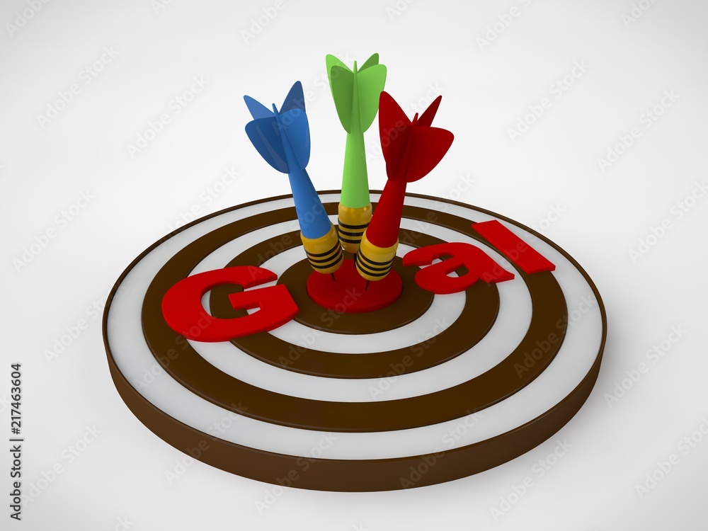 Poster an image of a target of concentric brown rings and several darts hit the target and text target. the
