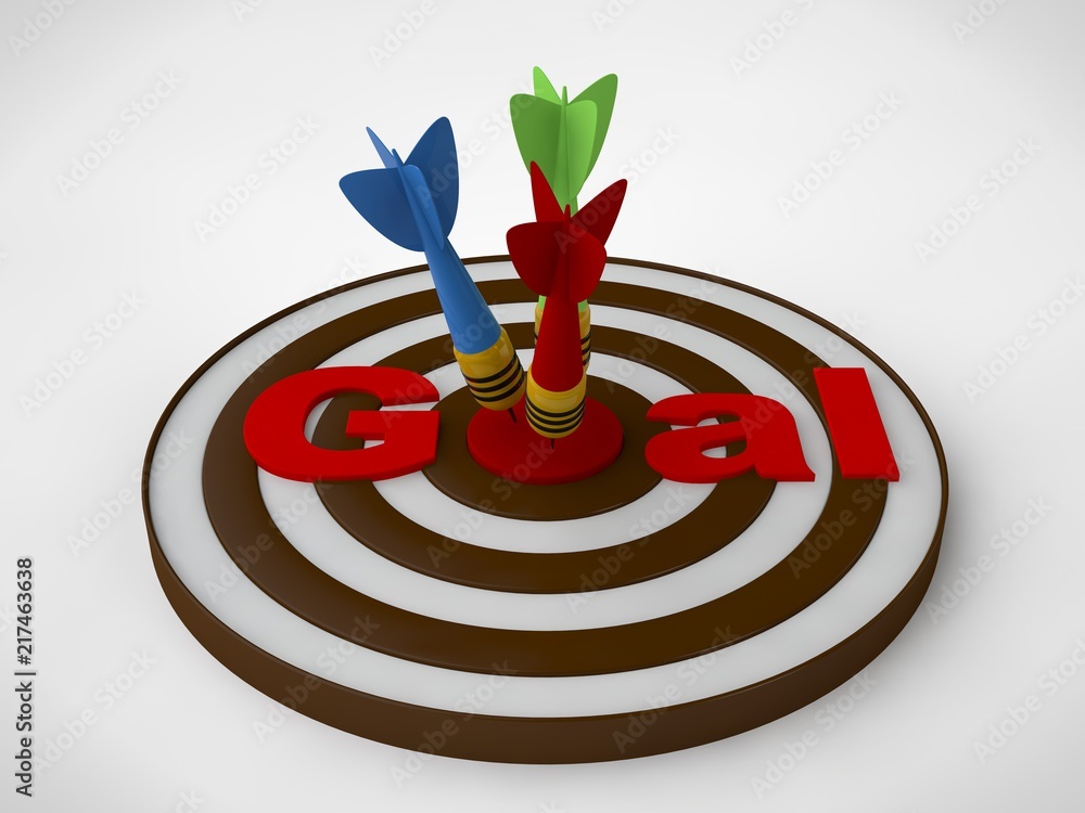 Poster an image of a target of concentric brown rings and several darts hit the target and text target. the