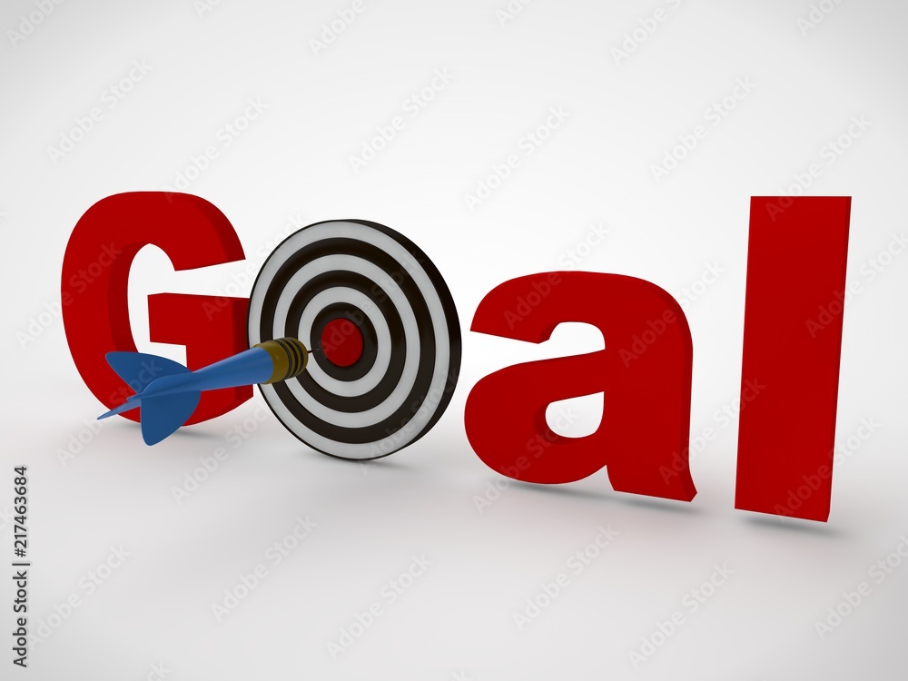 Poster the goal of the text is red, with the target instead of the letter o, and the arrow hit the target. 