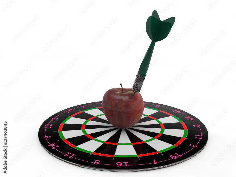 Poster the image of the target for darts and apple in the center of the dart hit the target. the image on a