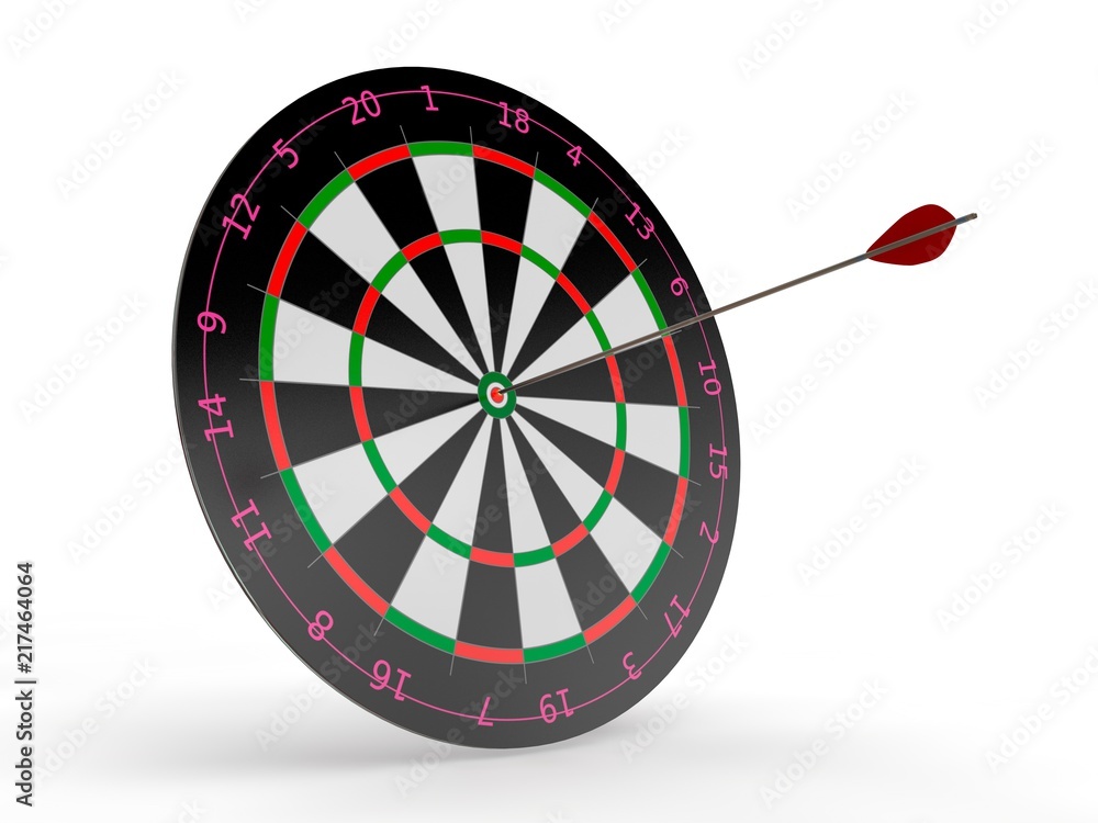 Poster the image of the target for javelins and arrows hit the target. the image on a white background. 3d 