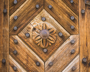 Detail on the door in old wooden house  in Janowiec near Kazimierz Dolny, Lubelskie, Poland