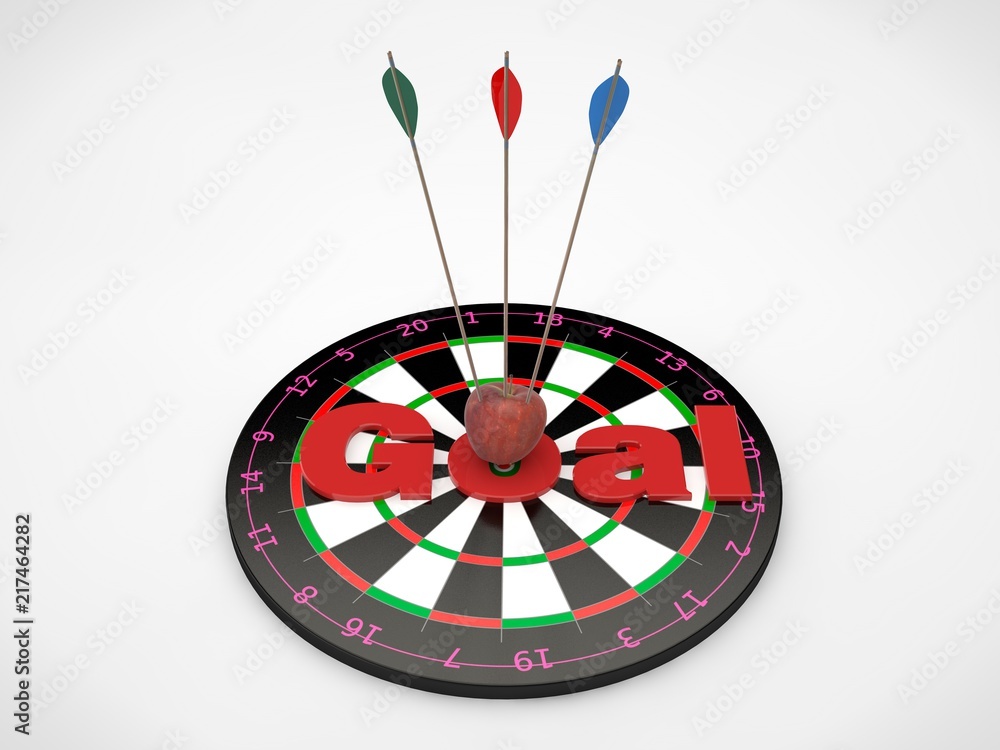 Poster the image of the target for javelins and arrows hit the target in the bull's-eye, with a red text go