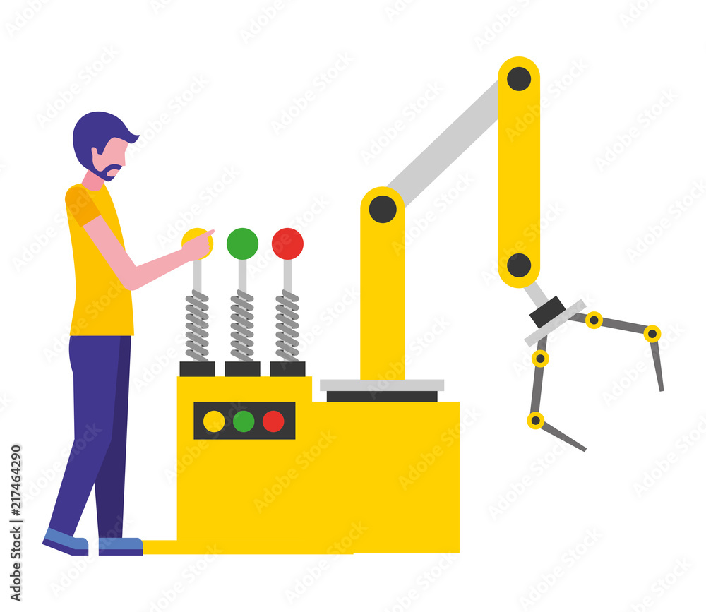 Poster operator with robotic hand machine icon