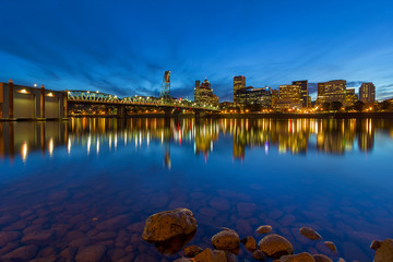 Portland by Hawthorne Bridge Blue Hour