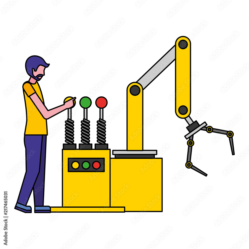 Poster operator with robotic hand machine icon