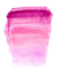Pink watery illustration.Abstract watercolor hand drawn image.Purple splash.White background.