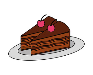 sweet cake slice with cherry fruit isolated icon
