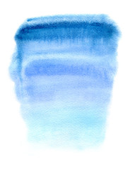 Blue watery illustration. Abstract watercolor hand drawn image.Wet splash.White background.