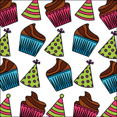sweet cupcake with hat party pattern