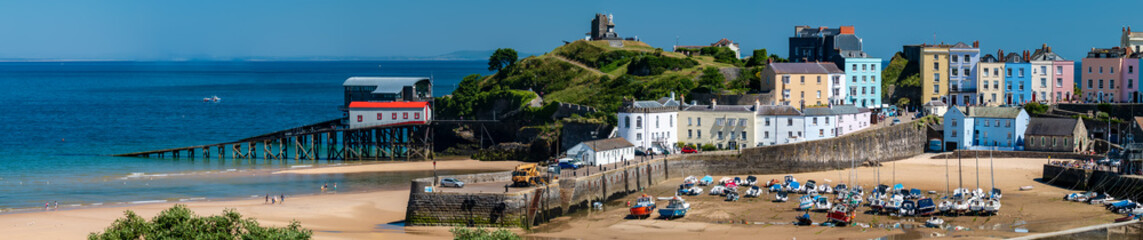 Panoramic view of the picturesque and colorful Welsh seaside town of Tenby