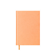 Fototapeta premium Isolated orange book notebook planner bright soft color with bookmark on white background