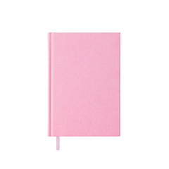 Isolated pink book notebook planner bright soft creamy color with bookmark on white background