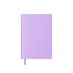 Isolated purple book notebook planner bright soft creamy color with bookmark on white background