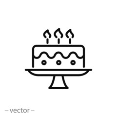 birthday cake icon, linear sign isolated on white background - editable vector illustration eps10