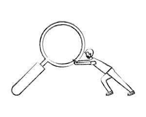 businessman pushing magnifying glass search vector illustration hand drawing
