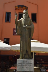 Statue Of Athenagoras I In A Square Of Chania. History Architecture Travel. July 6, 2018. Chania, Crete Island. Greece. - obrazy, fototapety, plakaty