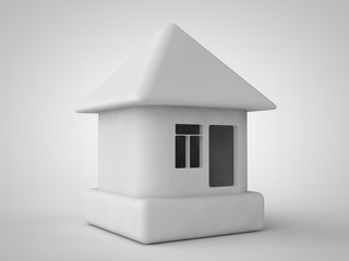 the image of a white, cubic, primitive house, the toy, the idea of real estate. Isolated on a white background. 3D rendering.