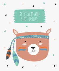 Vector indian tribal squirrel face with motivational slogan