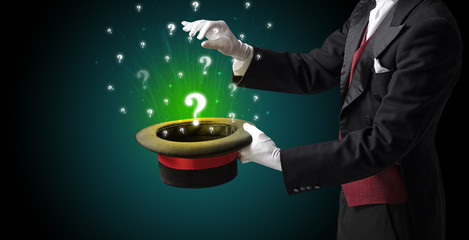 White gloves from a cylinder conjure lighting question signs