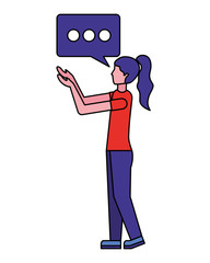 side view woman and speech bubble vector illustration