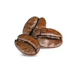 Falling fresh and roasted coffee beans isolated in white background.