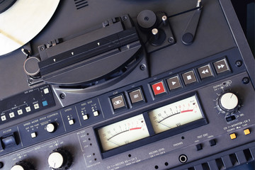 Fototapeta na wymiar retro audio film player with volume indicator. close