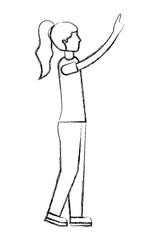 side view of woman pointing somewhere vector illustration hand drawing