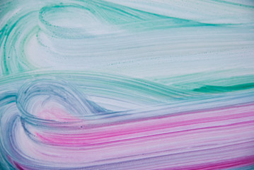 Abstract painting.Whirlwinds pink, purpleand green background.
