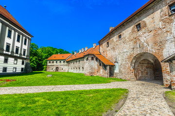 Fototapeta na wymiar Cakovec museum architecture Croatia. / Scenic view at medieval architecture in old town Cakovec, famous tourist place in Međimurje, Croatia.