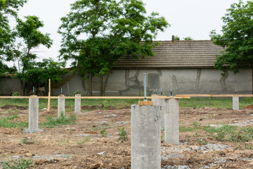 Construction of pile foundation. A series of photo building houses.