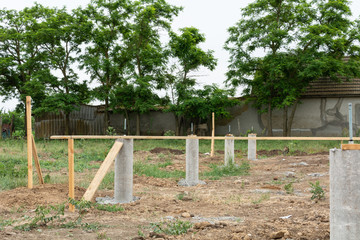 Construction of pile foundation. A series of photo building houses.