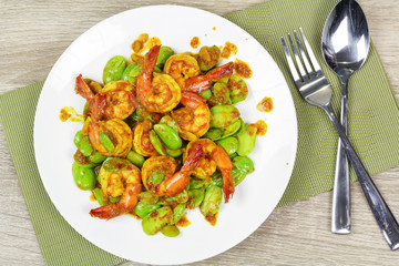 stir fried stink bean or bitter bean with shrimps