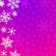 Fototapeta na wymiar Christmas illustration with big white snowflakes with shadows on purple background